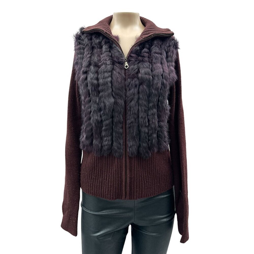 Yarns By Mode Brown Y2K Sweater Jacket Fur Vest Full Zip Long Sleeve‎ M